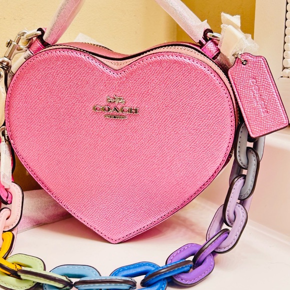 Coach Pink Metallic Heart Crossbody - Picture 8 of 10